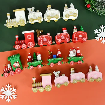 Два Рождественских Деревянных Поезда Орнамент Веселых Рождественских Украшений для Дома 2023 Рождественские Подарки для Детей Noel Natal Navidad Новый Год 2024