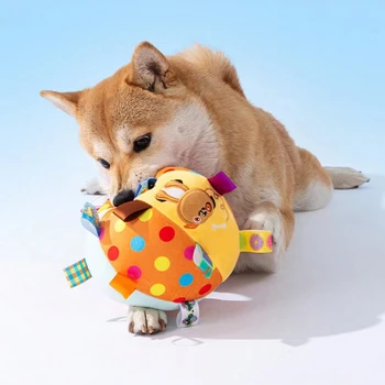 Звуковая игрушка для домашних животных, интересная интерактивная игрушка, игрушка для погони за собакой, плюшевая игрушка для обучения жеванию с милым мультяшным рисунком, маленький колокольчик
