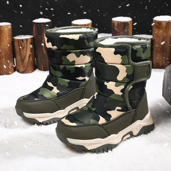 Зимняя детская спортивная обувь 2023 года, новые камуфляжные зимние ботинки, теплая детская хлопчатобумажная обувь, уличные нескользящие спортивные хлопчатобумажные ботинки