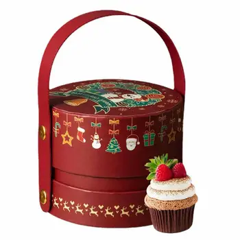 Рождественские подарочные пакеты Подарочная ручка для угощений Коробка для хранения украшений Дизайн ручки Рождественская коробка для угощений для печенья конфет тортов и т.п.